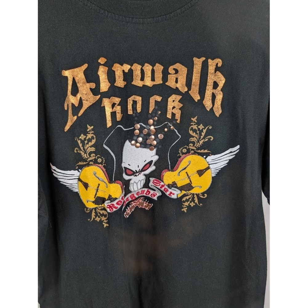 Airwalk Rock Skull Guitar Graphic T-Shirt Black Studded Mens Medium Cotton Tee - Picture 2 of 10